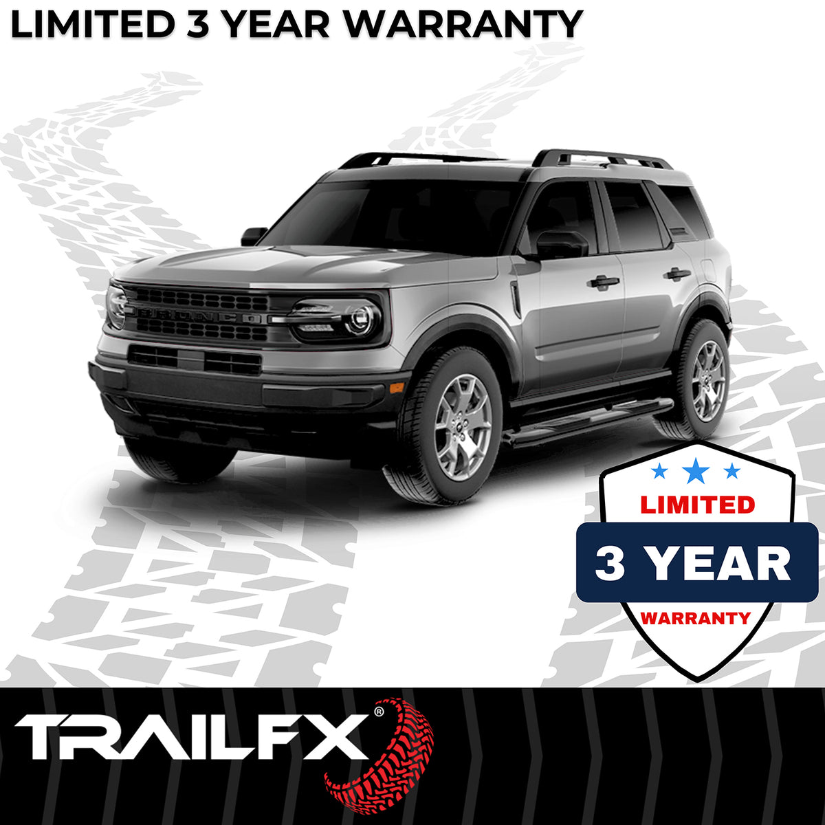 TrailFX Step Nerf Bar For Ford Bronco Sport - With Step Pads, 4 Inch Oval Bent, With Welded End Caps (A1018T)