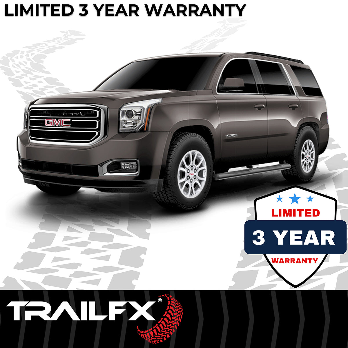 TrailFX Step Nerf Bar - With Step Pads 4 Inch Oval Straight Powder Coated Black (A1503B)