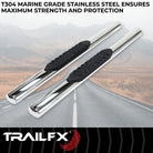 TrailFX Step Nerf Bar For Ford Trucks - With Step Pads 4 Inch Oval Straight Polished Stainless (A1530S)