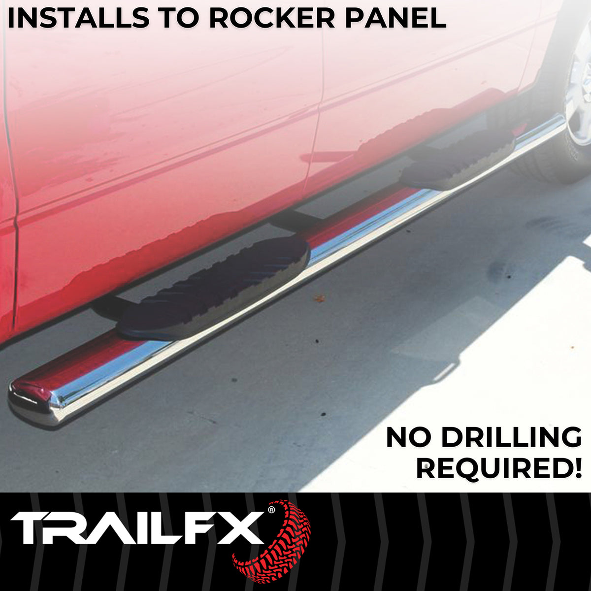 TrailFX Step Nerf Bar For Ford Trucks - With Step Pads 4 Inch Oval Straight Polished Stainless (A1530S)