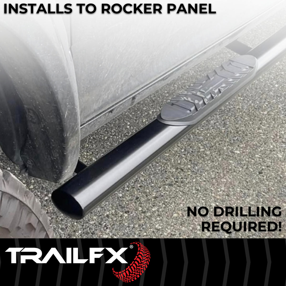 TrailFX Step Nerf Bar For Dodge, Ram Trucks - With Step Pads 4 Inch Oval Straight Powder Coated Black (A1535B)
