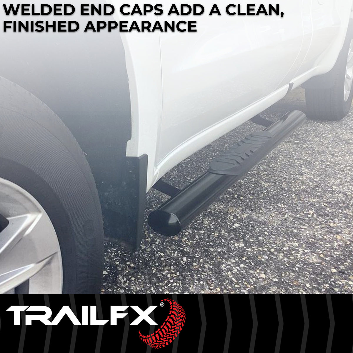 TrailFX Step Nerf Bar For Dodge, Ram Trucks - With Step Pads 4 Inch Oval Straight Powder Coated Black (A1537B)