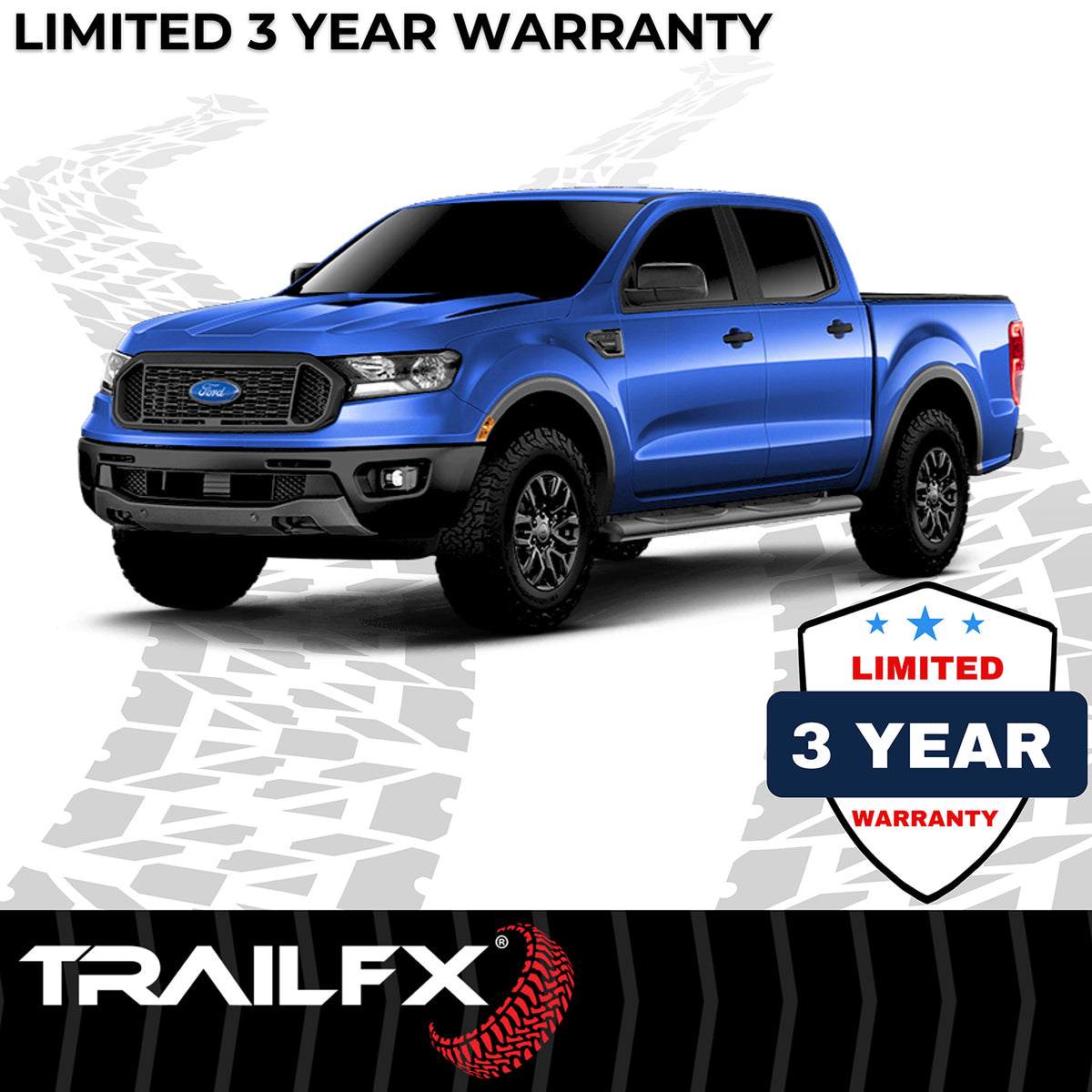 TrailFX Step Nerf Bar For Ford Ranger - With Step Pads, 4 Inch Oval Straight, With Welded End Caps (A1550B)
