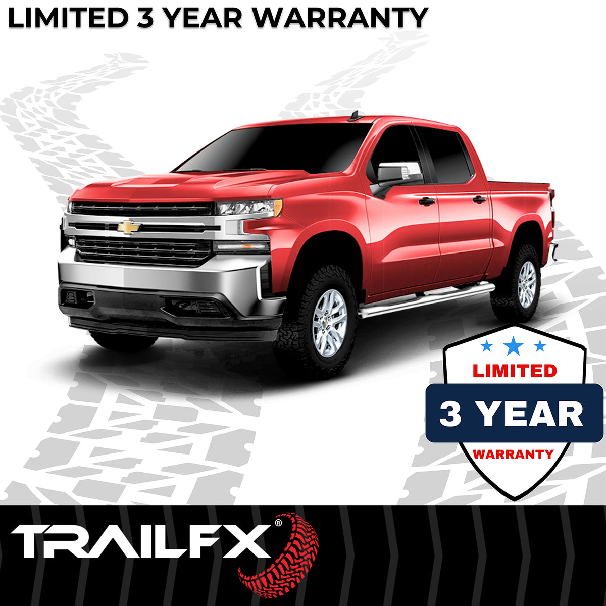 TrailFX Step Nerf Bar For Ford Ranger - With Step Pads, 4 Inch Oval Straight, With Welded End Caps (A1550S)