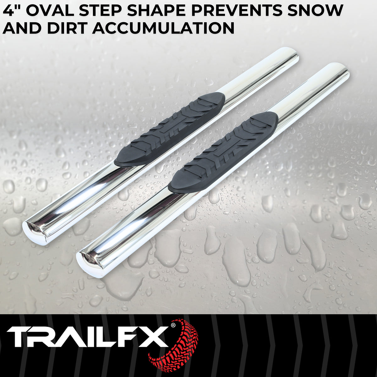 TrailFX Step Nerf Bar For Chevrolet, GMC Trucks - With Step Pads, 4 Inch Oval Straight, Without End Caps (A1551S)