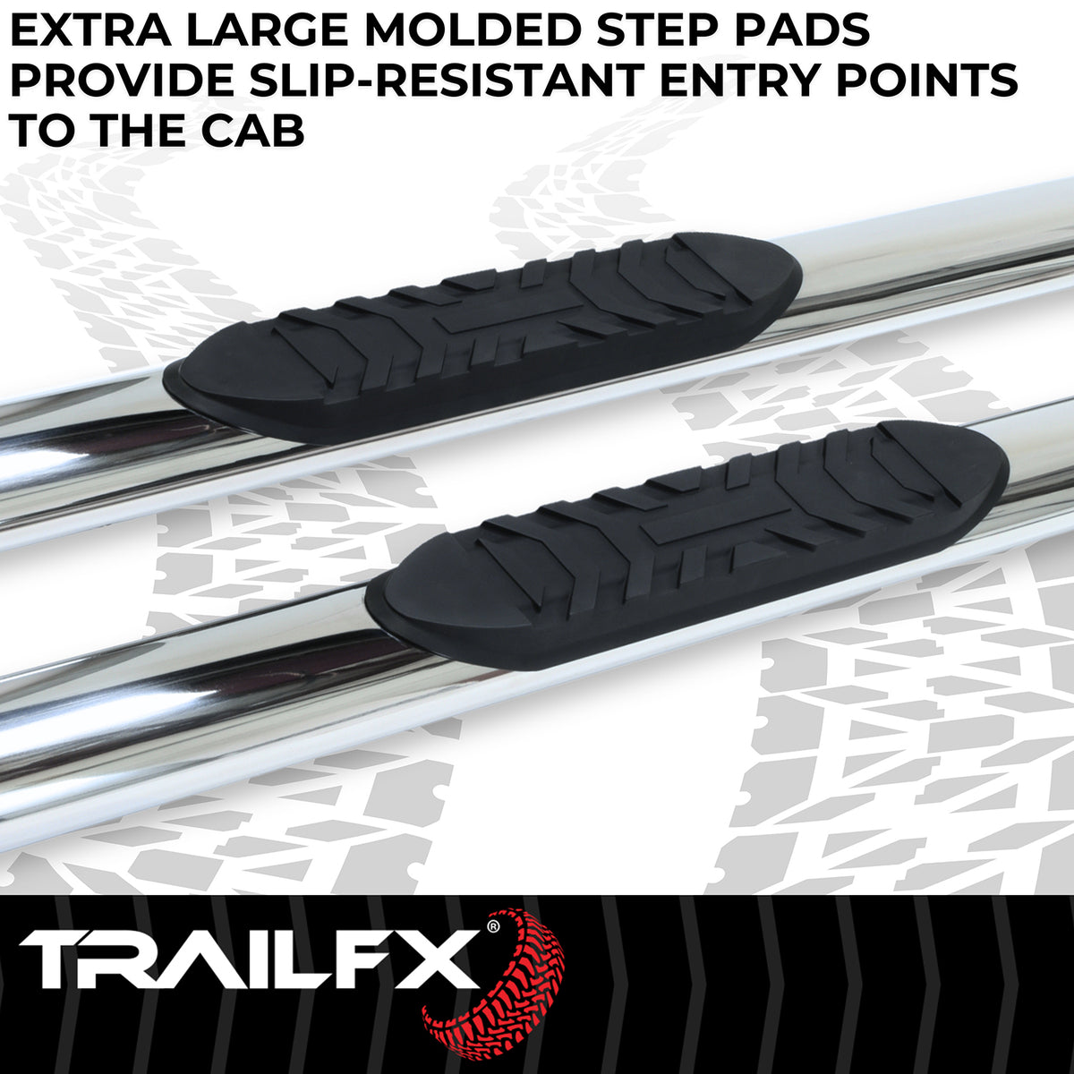 TrailFX Step Nerf Bar For Ford Bronco - With Step Pads, 4 Inch Oval Straight, With Welded End Caps (A1556S)
