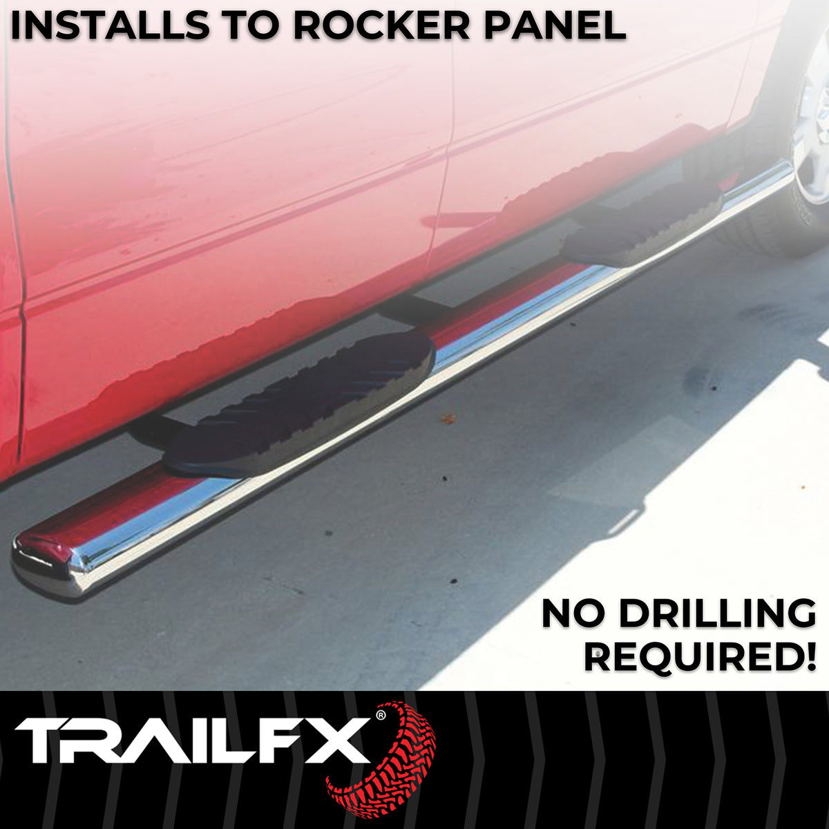 TrailFX Step Nerf Bar For Toyota Tacoma - With Step Pads, 4 Inch Oval Straight, With Welded End Caps (A1559S)