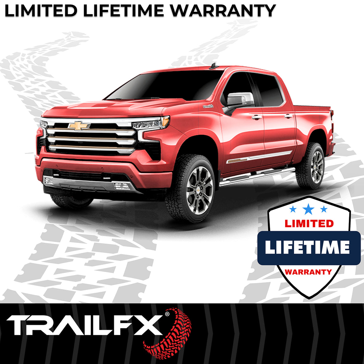 TrailFX Step Nerf Bar For Chevrolet, GMC Trucks - With Step Pads 4 Inch Trapezoidal Straight Polished (A4001S)