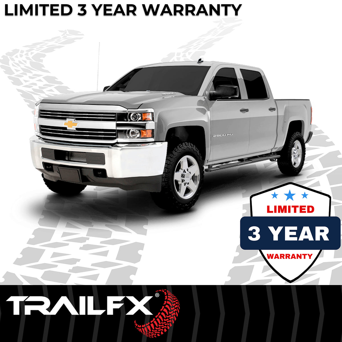 TrailFX Step Nerf Bar For Chevrolet, GMC Trucks - With Step Pads 4 Inch Trapezoidal Straight Powder Coated (A4002B)