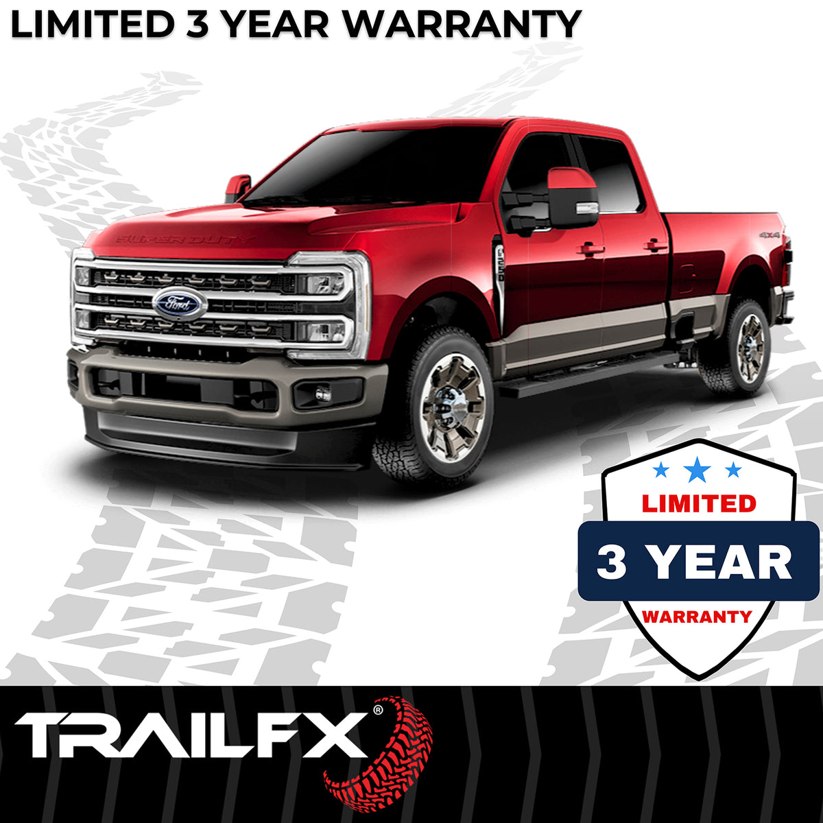 TrailFX Step Nerf Bar For Ford Trucks - With Step Pads 4 Inch Trapezoidal Straight Powder Coated (A4004B)