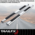 TrailFX Step Nerf Bar For Dodge, Ram Trucks - With Step Pads 4 Inch Trapezoidal Straight Polished (A4012S)