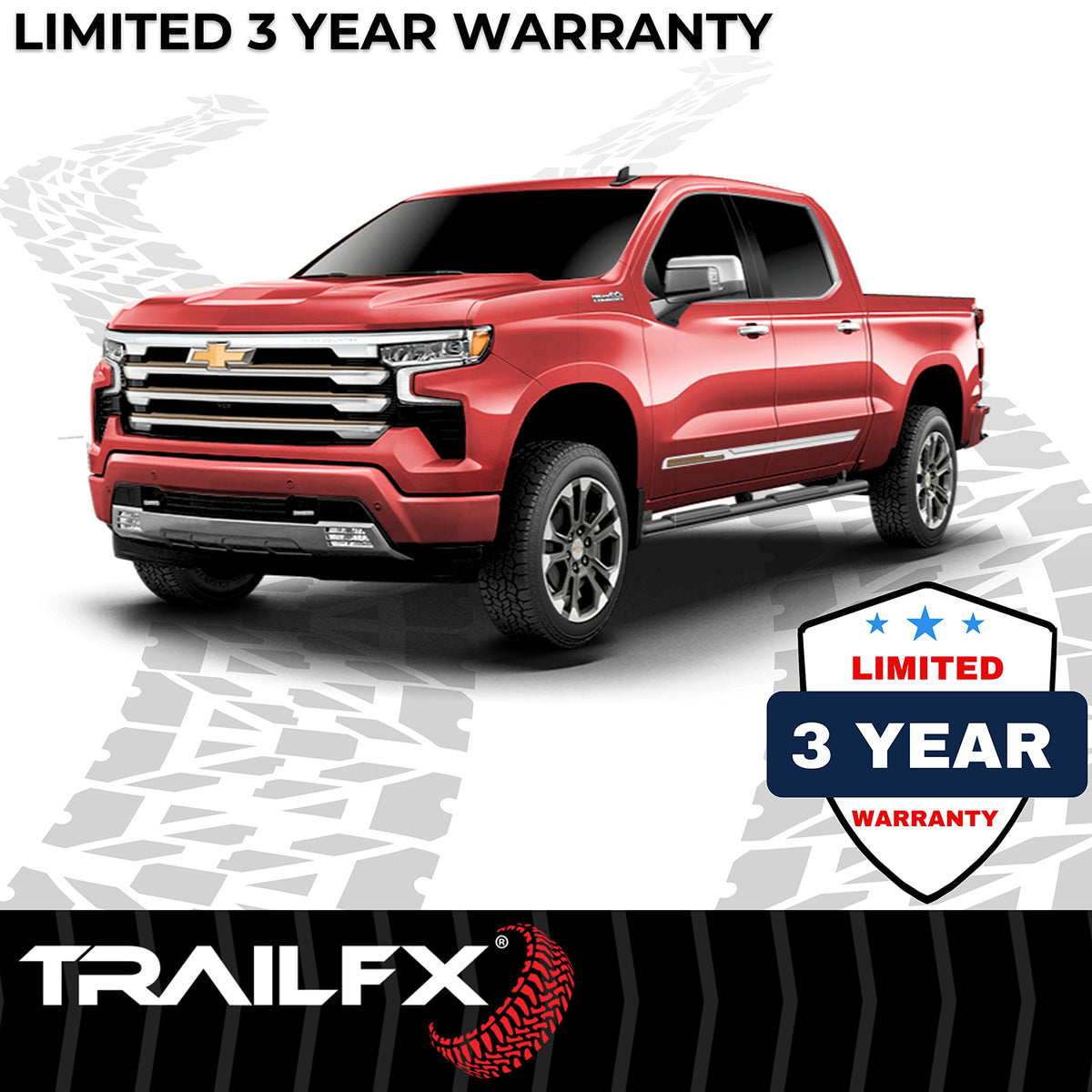 TrailFX Step Nerf Bar For Toyota Tacoma - With Step Pads, 4 Inch Trapezoidal Straight, With Plastic (A4023B)