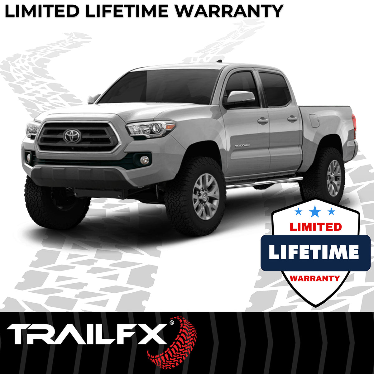TrailFX Step Nerf Bar For Toyota Tacoma - With Step Pads, 4 Inch Trapezoidal Straight, With Plastic (A4023S)