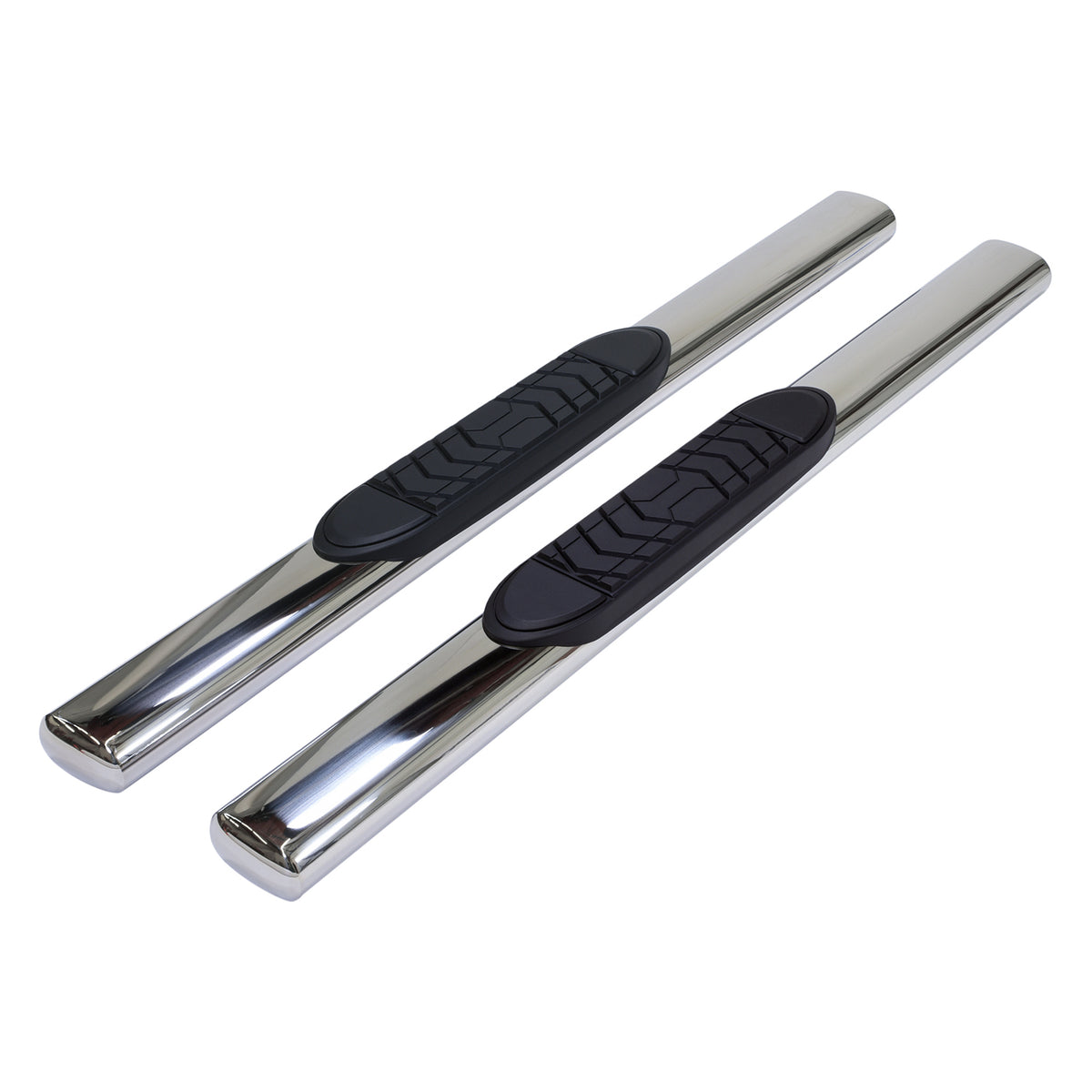 TrailFX Step Nerf Bar For Ford F-150 - With Step Pads 5 Inch Oval Straight Polished Stainless (A7029S)