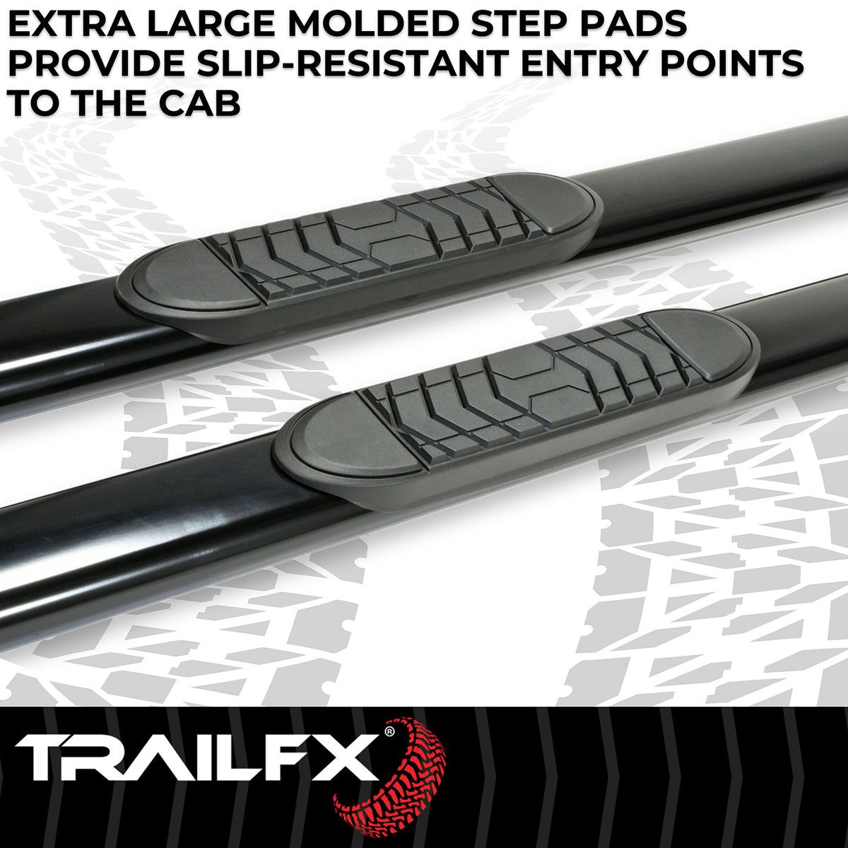 TrailFX Step Nerf Bar For Dodge, Ram Trucks - With Step Pads 5 Inch Oval Straight Powder Coated Black (A7054B)