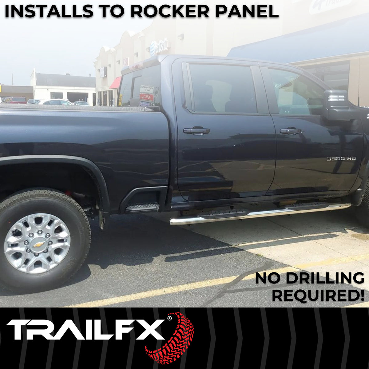 TrailFX Step Nerf Bar For Chevrolet, GMC Trucks - With Step Pads 5 Inch Oval Bent Polished Stainless Steel (A7063S)