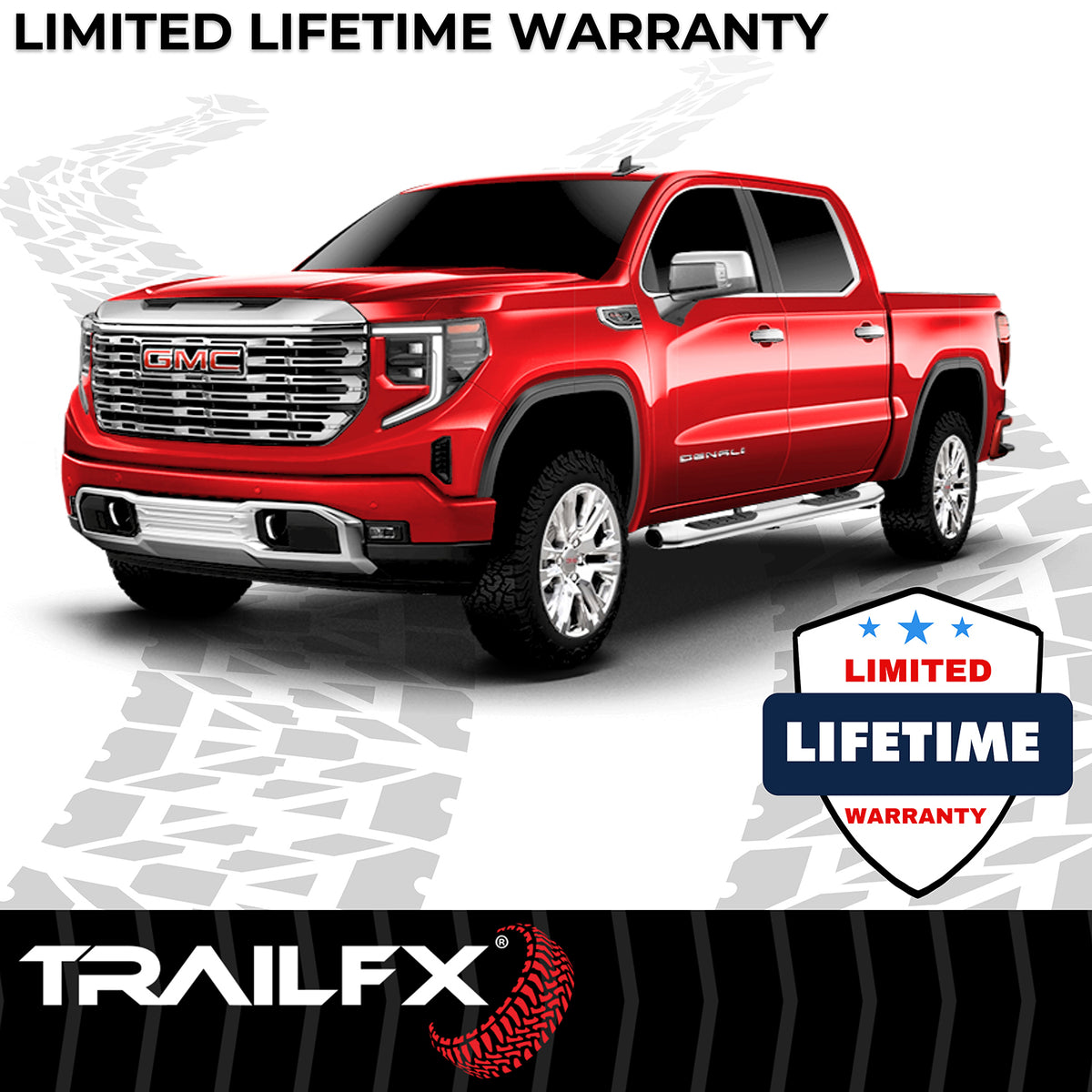 TrailFX Step Nerf Bar For Chevrolet, GMC Trucks - With Step Pads 5 Inch Oval Bent Polished Stainless Steel (A7063S)
