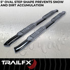 TrailFX Step Nerf Bar For Toyota Tacoma - With Step Pads 5 Inch Oval Bent Powder Coated Black Steel (A7068B)