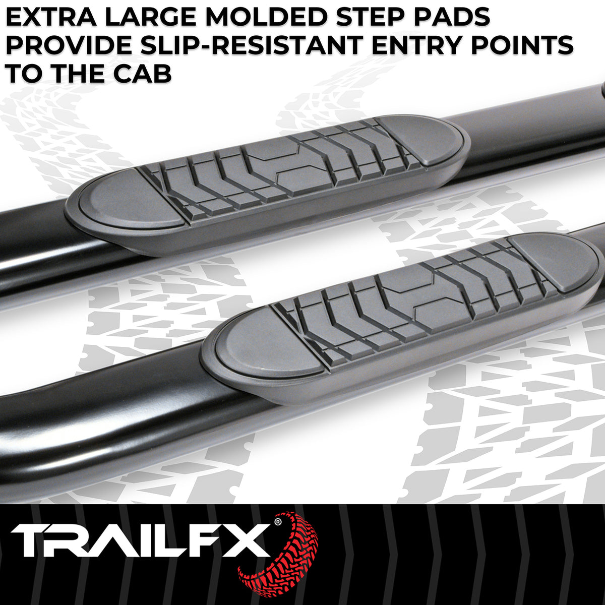 TrailFX Step Nerf Bar For Ford F-150 - With Step Pads 5 Inch Oval Bent Powder Coated Black Steel (A7069B)