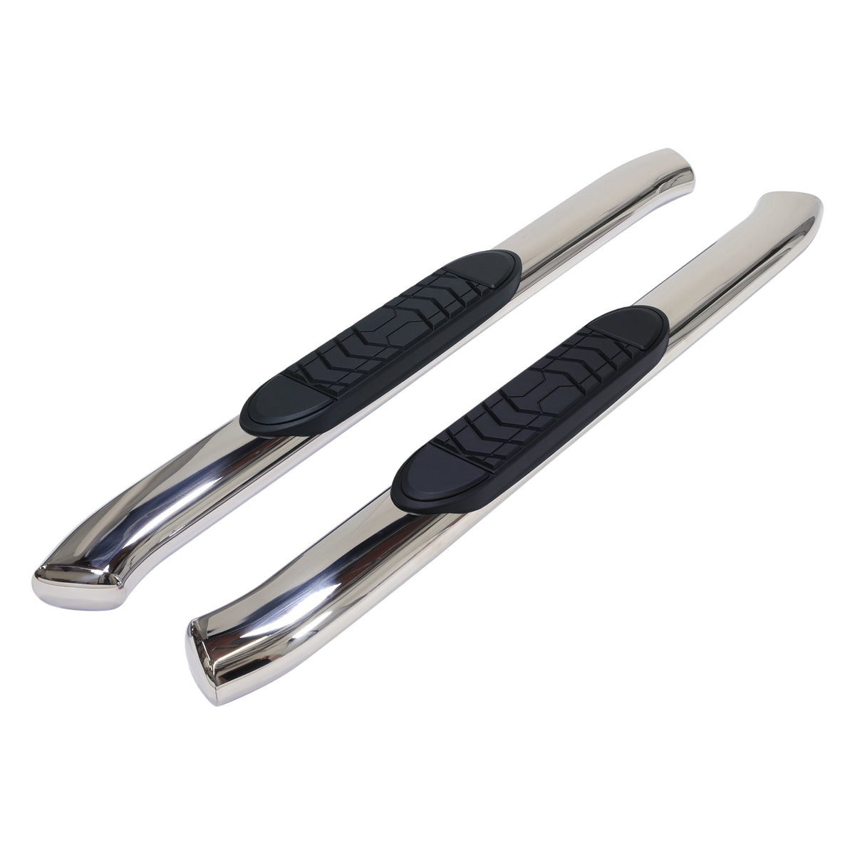 TrailFX Step Nerf Bar For Ford Trucks - With Step Pads 5 Inch Oval Bent Polished Stainless Steel (A7072S)