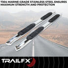 TrailFX Step Nerf Bar For Chevrolet Colorado, GMC Canyon - With Step Pads 5 Inch Oval Bent Polished Stainless Steel (A7073S)