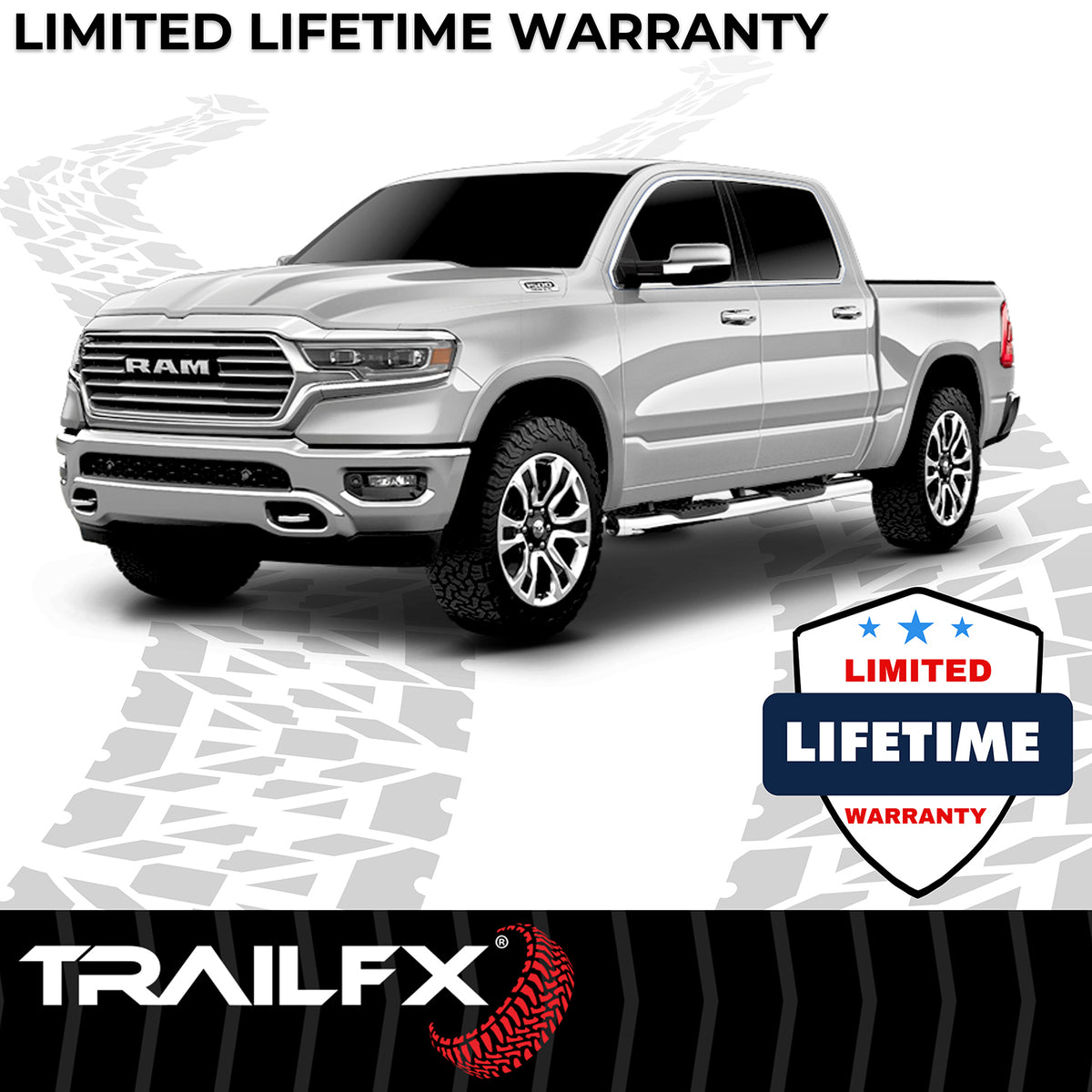 TrailFX Step Nerf Bar For Ram 1500 - With Step Pads 5 Inch Oval Bent Polished Stainless Steel (A7085S)
