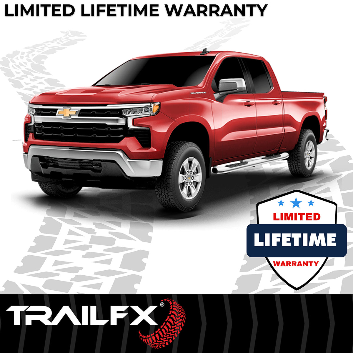TrailFX Step Nerf Bar For Chevrolet, GMC Trucks - With Step Pads, 5 Inch Oval Bent, With Welded End Caps (A7090S)