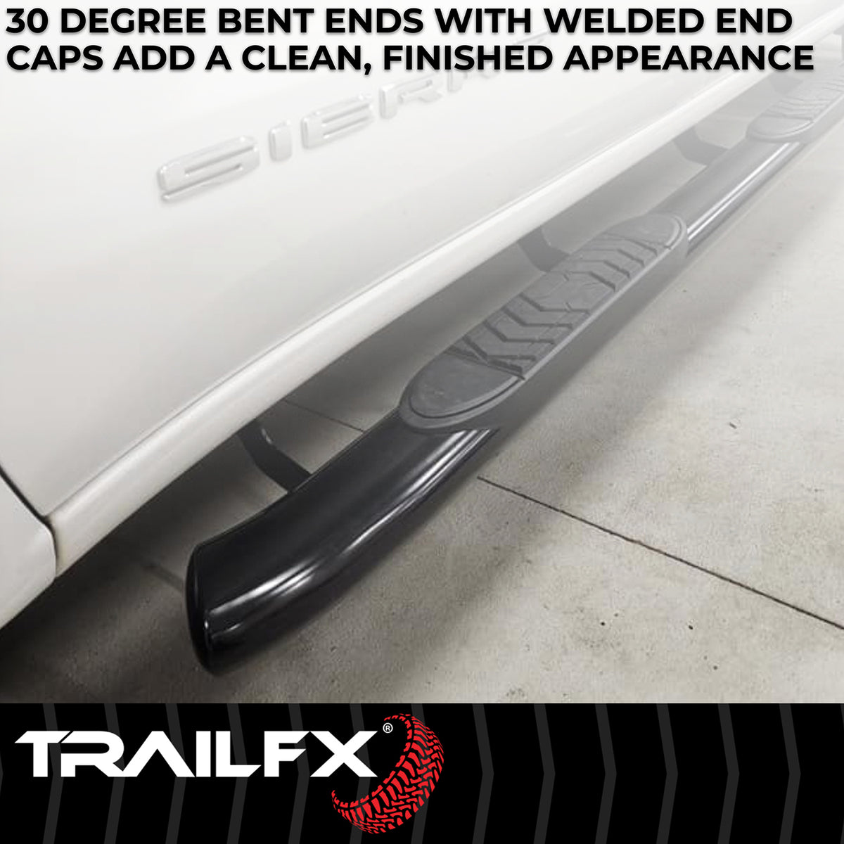 TrailFX Step Nerf Bar For Ford Ranger - With Step Pads, 5 Inch Oval Bent, With Welded End Caps (A7091B)