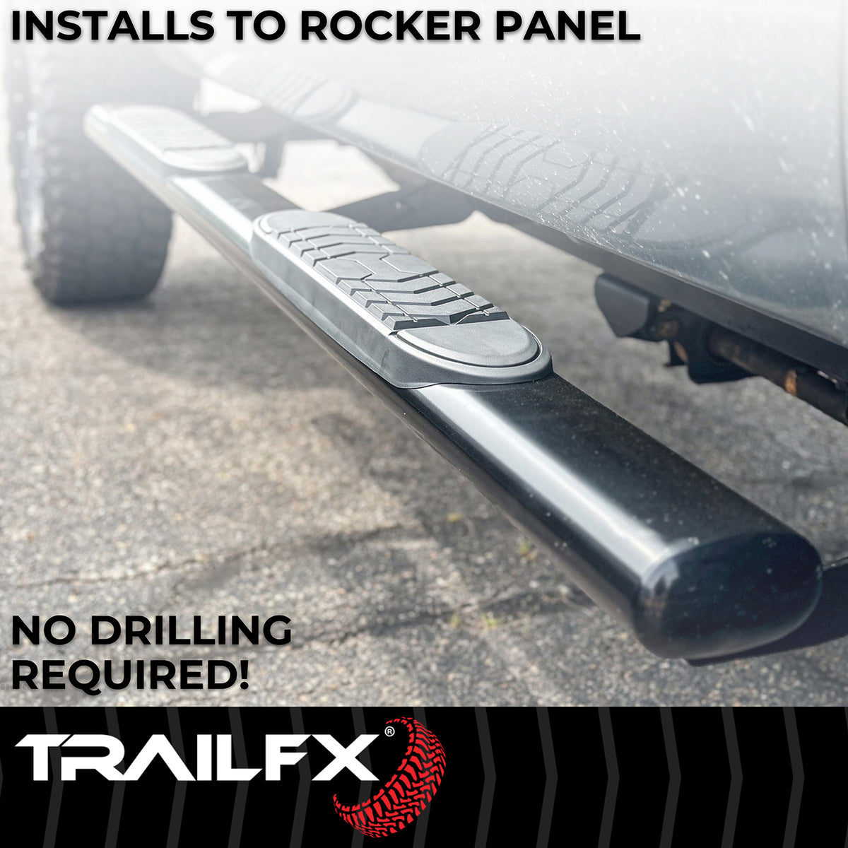 TrailFX Step Nerf Bar For Ford Ranger - With Step Pads, 5 Inch Oval Bent, With Welded End Caps (A7091B)