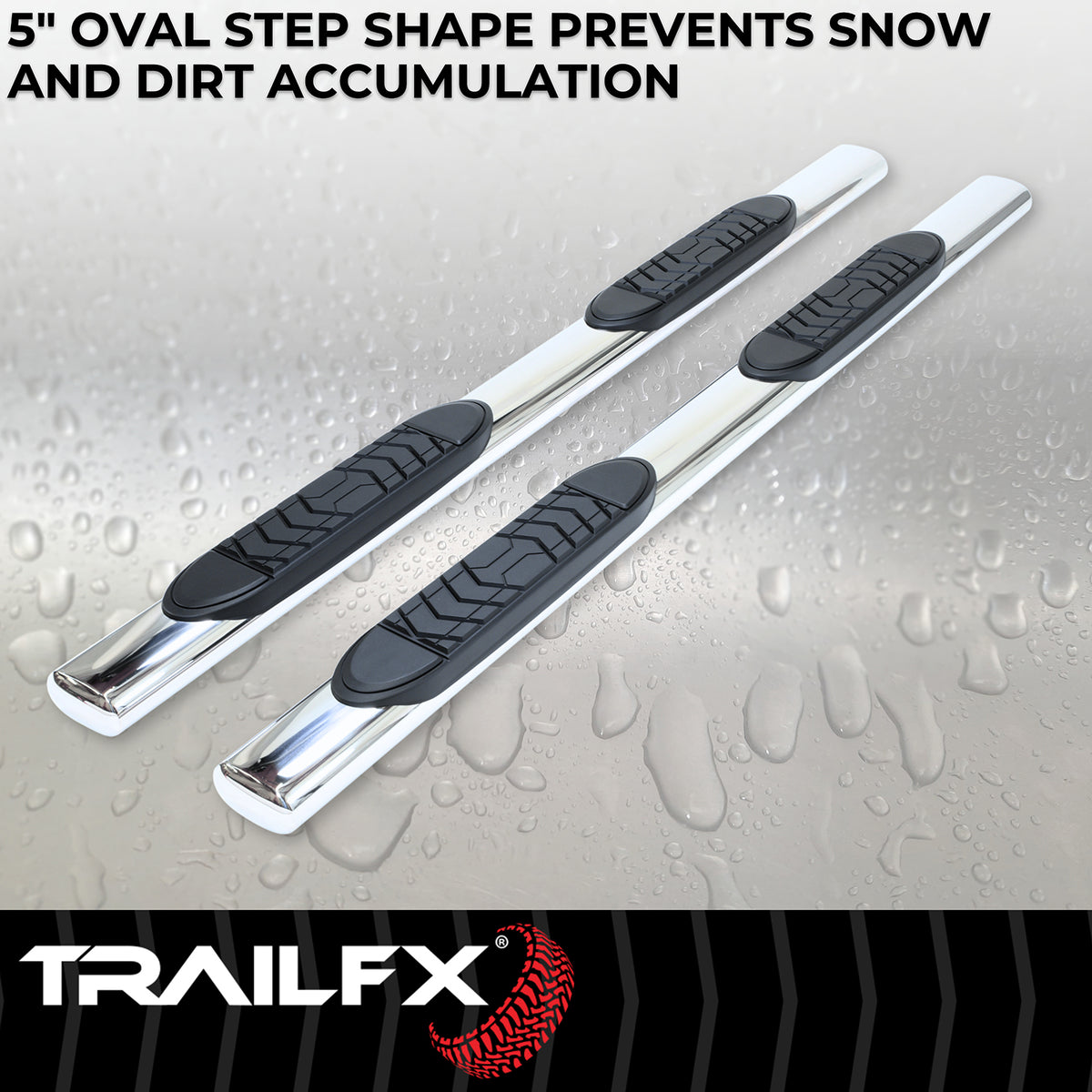 TrailFX Step Nerf Bar For Jeep Gladiator - With Step Pads, With Bed Step, 5 Inch Oval Straight (A7099S)