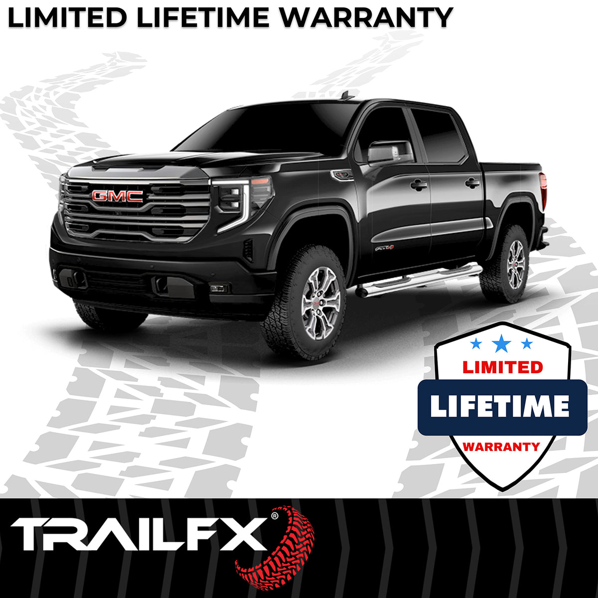 TrailFX Step Nerf Bar For Chevrolet, GMC Trucks - With Step Pads 6 Inch Oval Straight Polished Stainless (A8220S)