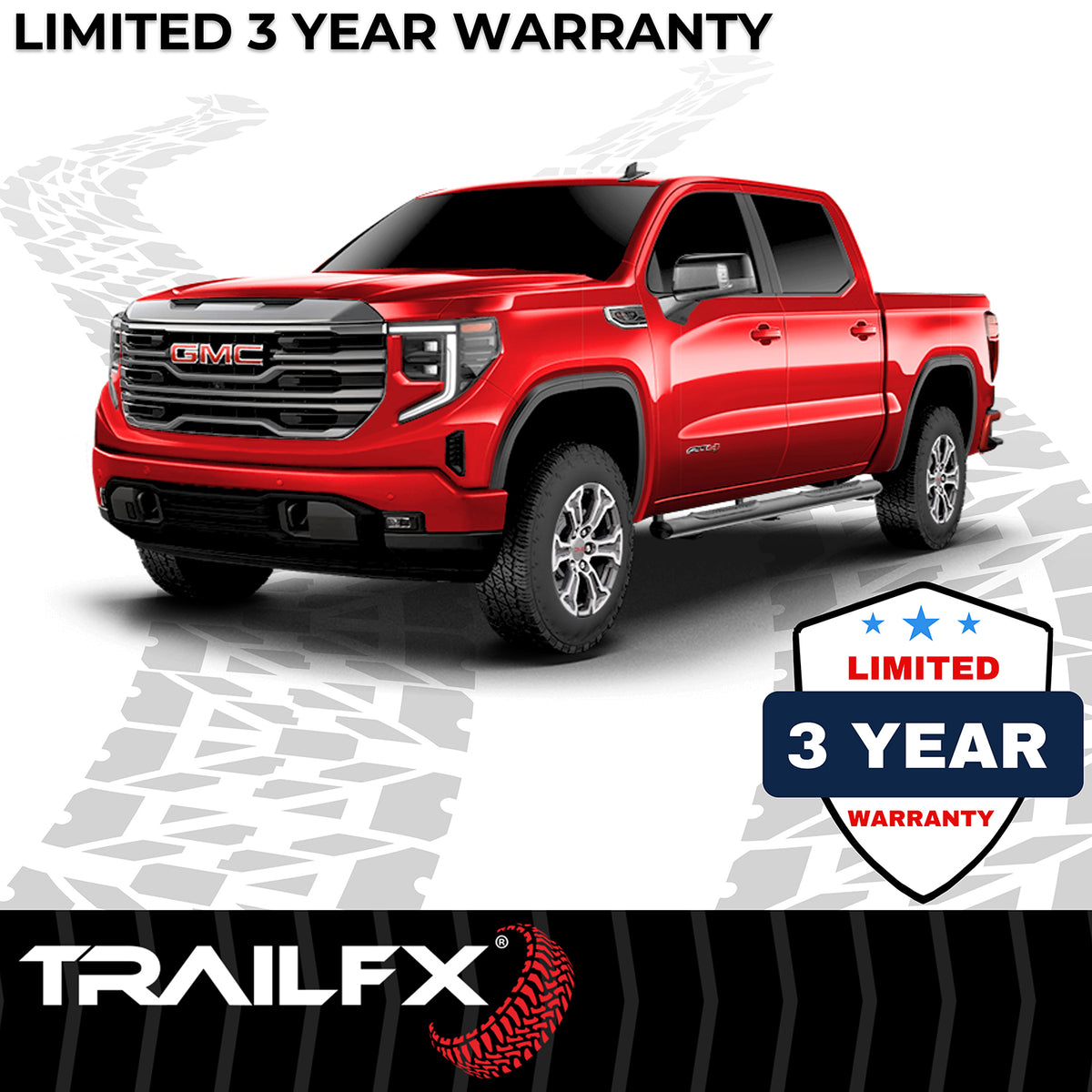 TrailFX Step Nerf Bar For Chevrolet, GMC Trucks - With Step Pads, 6 Inch Oval Straight, With Welded End Caps (A8255B)