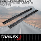 TrailFX Step Nerf Bar For Chevrolet Colorado, GMC Canyon - With Step Pads, 4 1/2 Inch Hexagonal Straight, With Plastic (AL4001B)