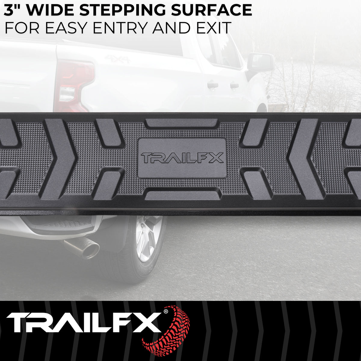 TrailFX Step Nerf Bar For Chevrolet Colorado, GMC Canyon - With Step Pads, 4 1/2 Inch Hexagonal Straight, With Plastic (AL4001B)