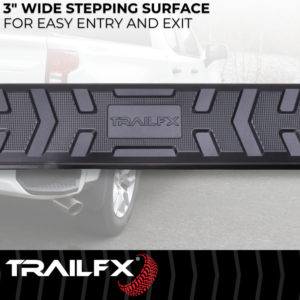 TrailFX Step Nerf Bar For Chevrolet Colorado, GMC Canyon - With Step Pads, 4 1/2 Inch Hexagonal Straight, With Plastic (AL4002B)