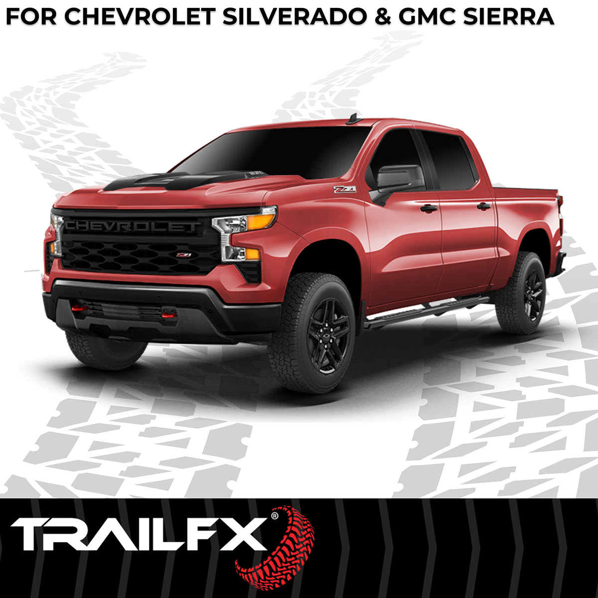 TrailFX Step Nerf Bar For Chevrolet, GMC Trucks - With Step Pads, 4 1/2 Inch Hexagonal Straight, With Plastic (AL4005B)