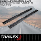 TrailFX Step Nerf Bar For Dodge Ram 1500, Ram 1500, Ram 1500 Classic - With Step Pads, 4 1/2 Inch Hexagonal Straight, With Plastic (AL4007B)