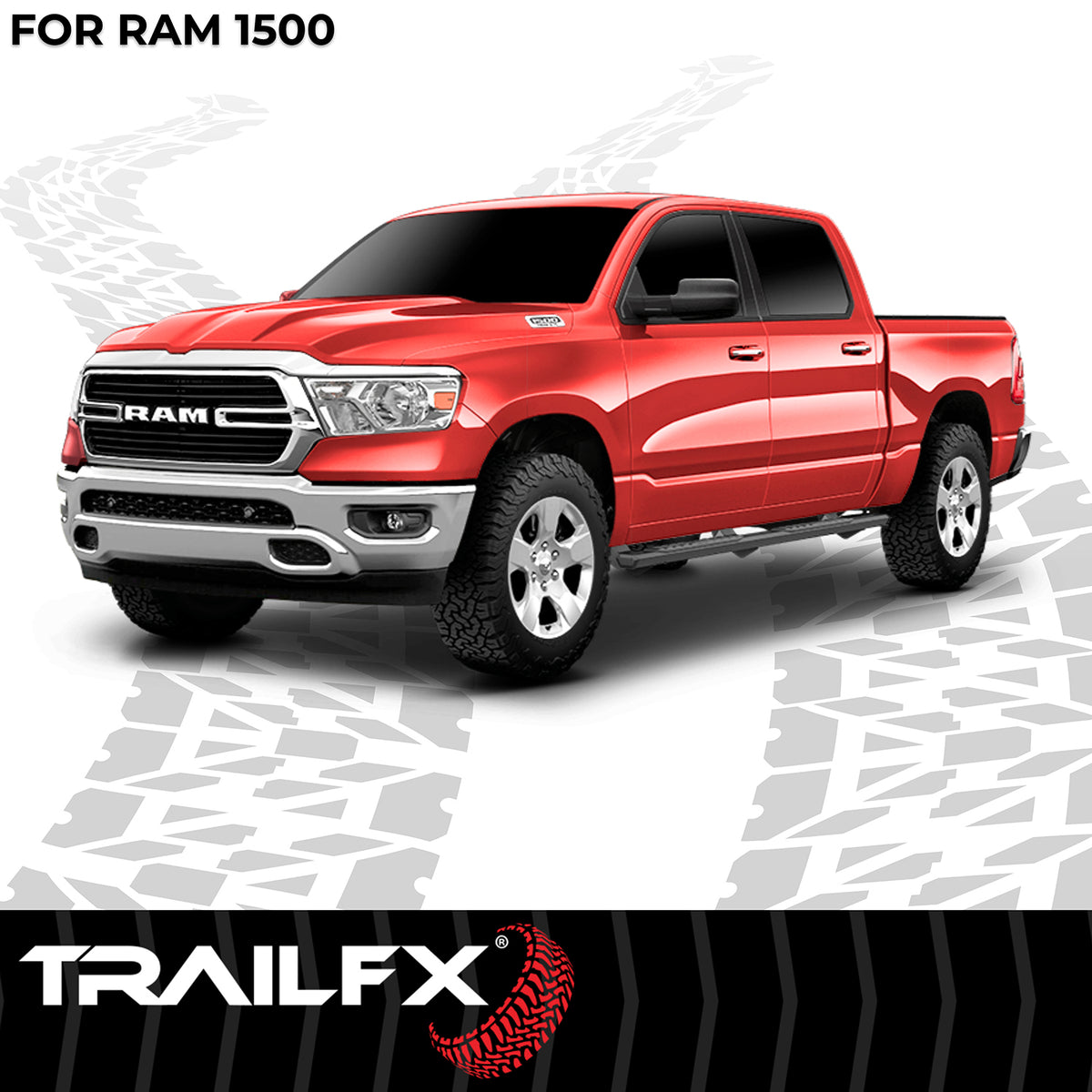 TrailFX Step Nerf Bar For Dodge Ram 1500, Ram 1500, Ram 1500 Classic - With Step Pads, 4 1/2 Inch Hexagonal Straight, With Plastic (AL4007B)