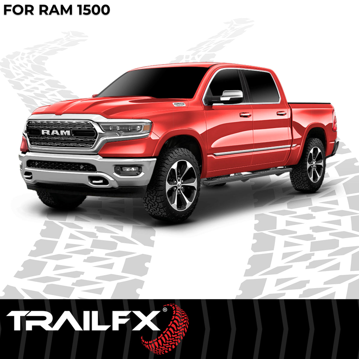 TrailFX Step Nerf Bar For Ram 1500 - With Step Pads, 4 1/2 Inch Hexagonal Straight, With Plastic (AL4010B)
