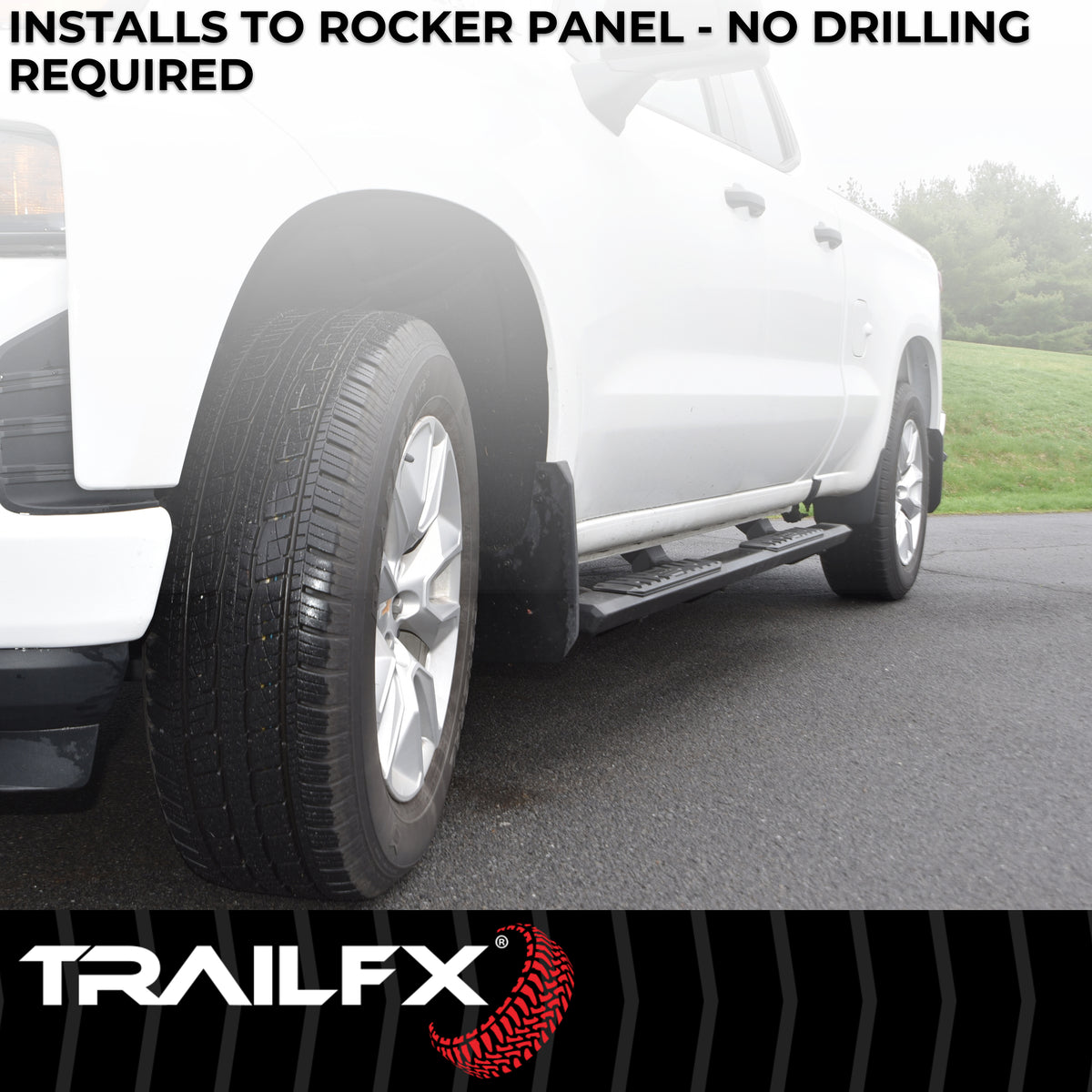 TrailFX Step Nerf Bar For Ram 1500 - With Step Pads, 4 1/2 Inch Hexagonal Straight, With Plastic (AL4010B)