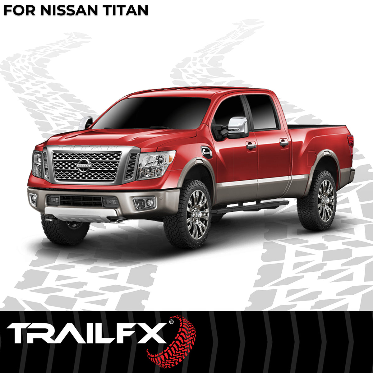 TrailFX Step Nerf Bar For Nissan TITAN - With Step Pads, 4 1/2 Inch Hexagonal Straight, With Plastic (AL4015B)
