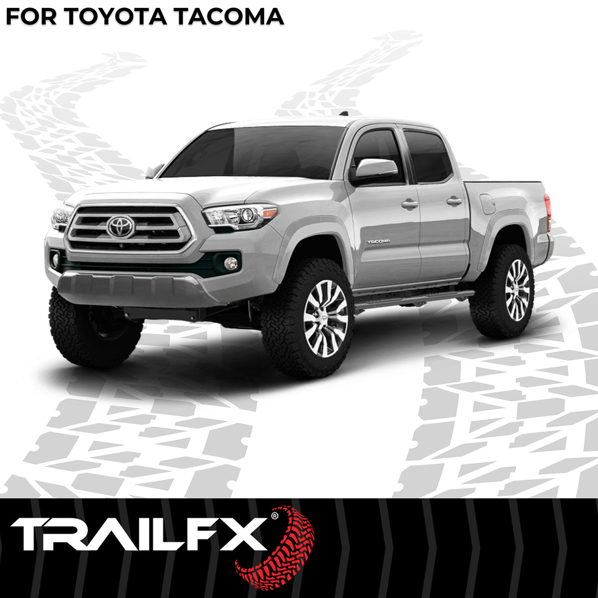 TrailFX Step Nerf Bar For Toyota Tacoma - With Step Pads, 4 1/2 Inch Hexagonal Straight, With Plastic (AL4017B)