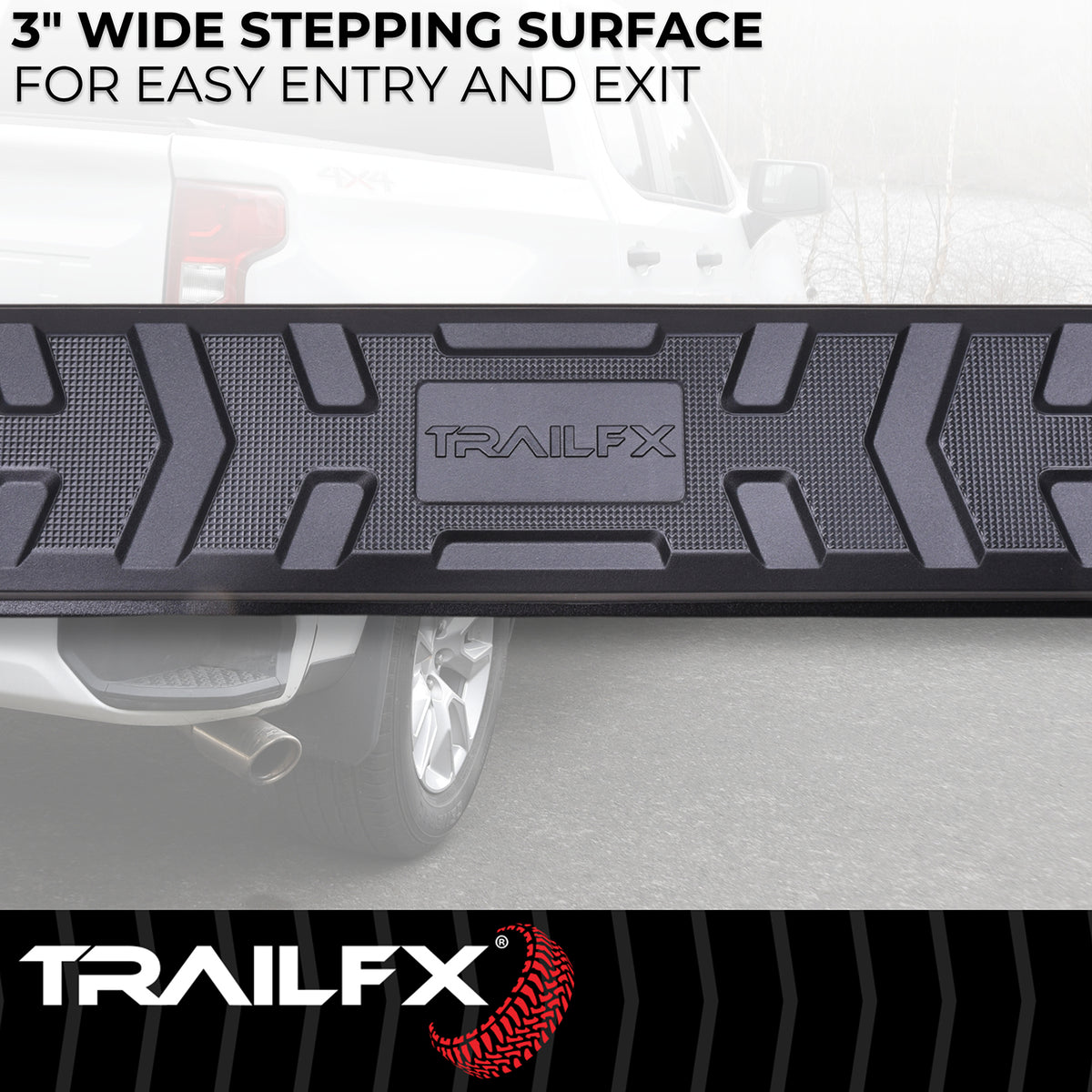 TrailFX Step Nerf Bar For Toyota Tacoma - With Step Pads, 4 1/2 Inch Hexagonal Straight, With Plastic (AL4017B)