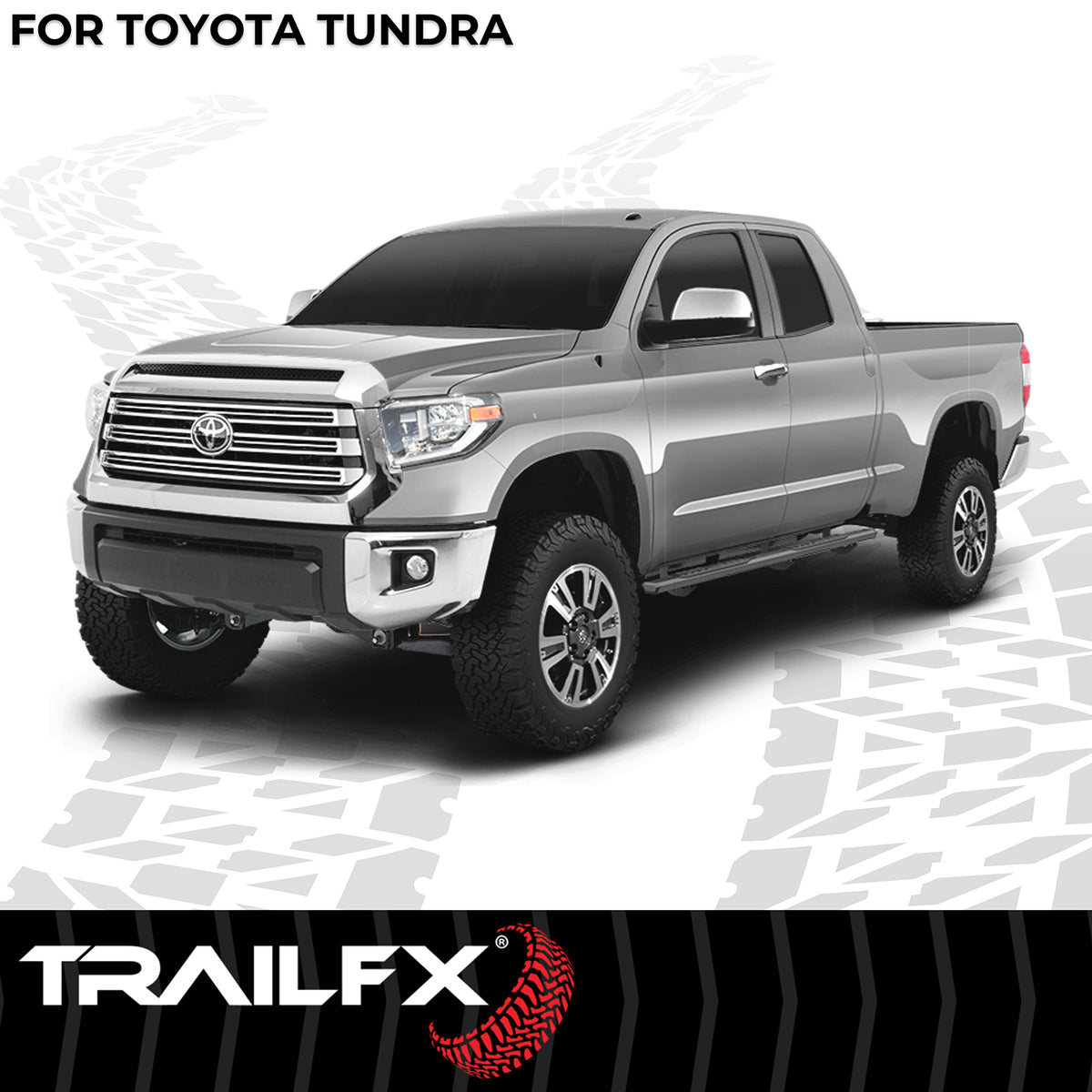 TrailFX Step Nerf Bar For Toyota Tundra - With Step Pads, 4 1/2 Inch Hexagonal Straight, With Plastic (AL4018B)