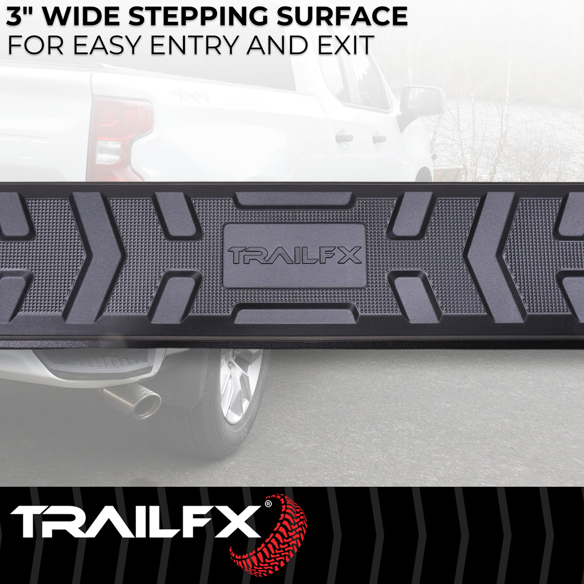 TrailFX Step Nerf Bar For Toyota Land Cruiser - With Step Pads, Powder Coated, Titanium Black, Aluminum (AL4026B)