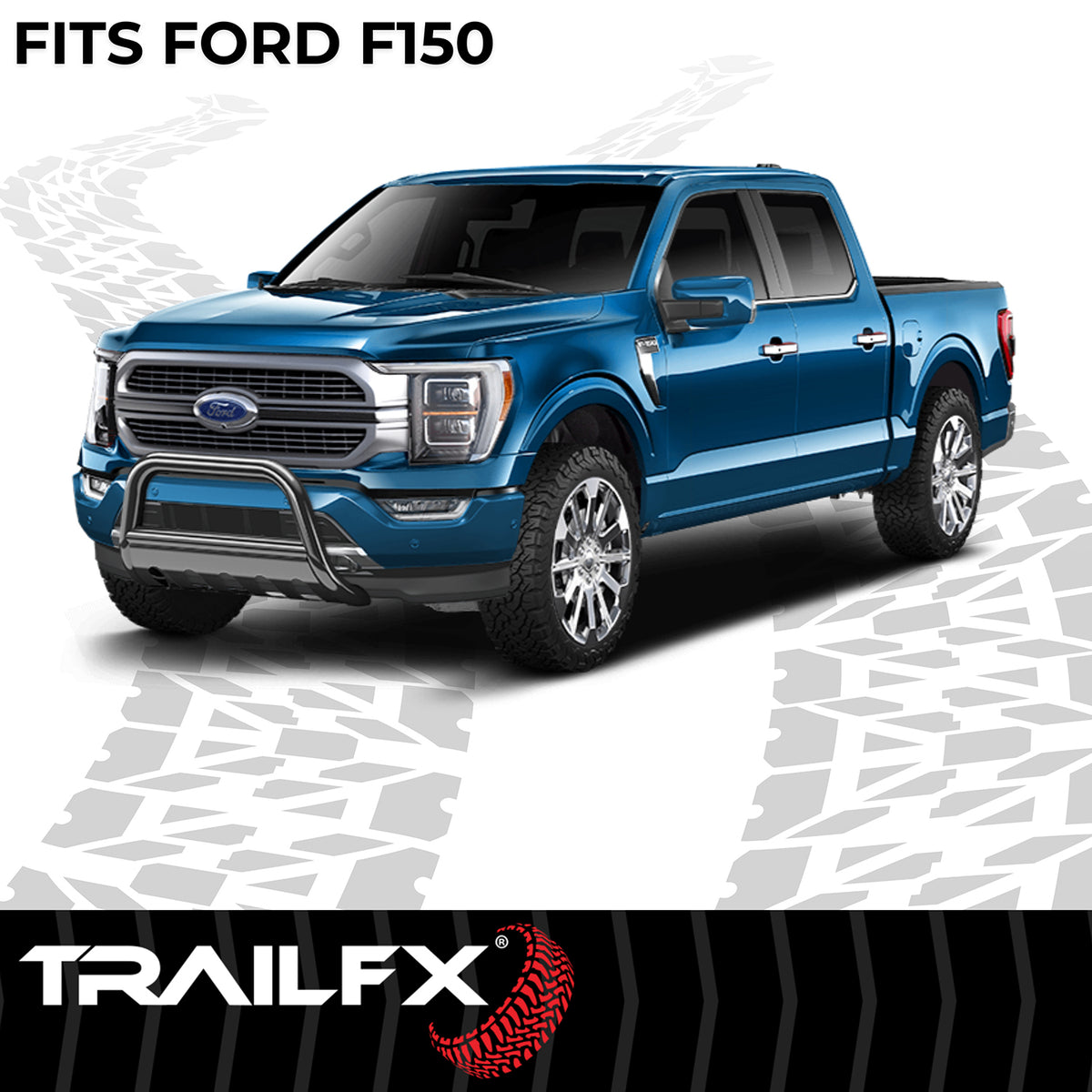 TrailFX Bull Bar For Ford Expedition, Ford F-150, Ford F-150 Lightning - Powder Coated Black Steel 3 Inch Diameter With Skid Plate (B0028B)