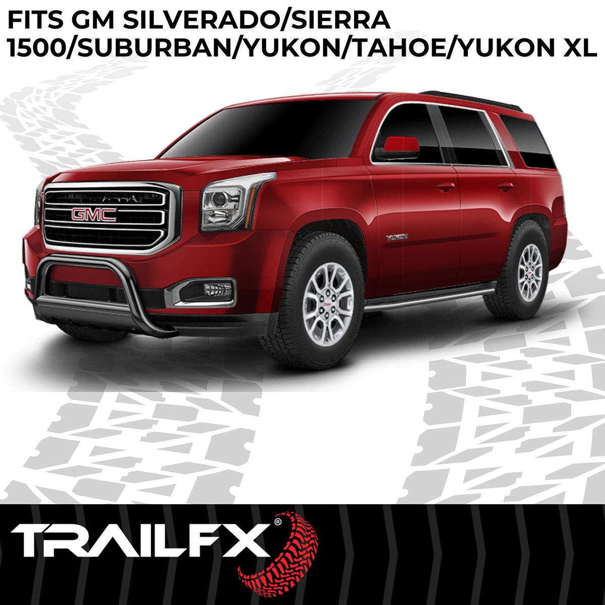 TrailFX Bull Bar For Cadillac, Chevrolet, GMC Trucks - Powder Coated Black Steel 3 Inch Diameter With Skid Plate (B0033B)