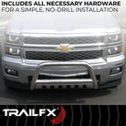TrailFX Bull Bar For Cadillac, Chevrolet, GMC Trucks - Polished Stainless Steel 3 Inch Diameter With Skid Plate (B0033S)