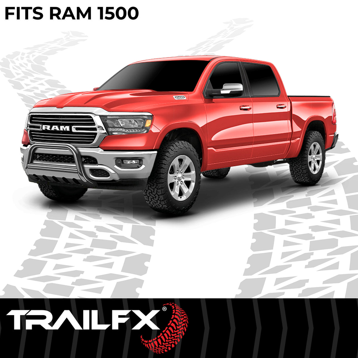 TrailFX Bull Bar For Ram 1500 - 3 Inch Diameter, With Skid Plate, With Holes For Optional (B0038B)