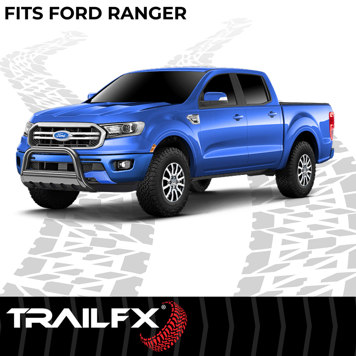 TrailFX Bull Bar For Ford Ranger - 3 Inch Diameter, With Skid Plate, With Holes For Optional (B0039B)